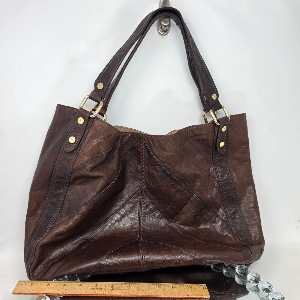 Steven Steve Madden Brown Patchwork Leather Slouchy Hobo Shoulder Bag Tote Large